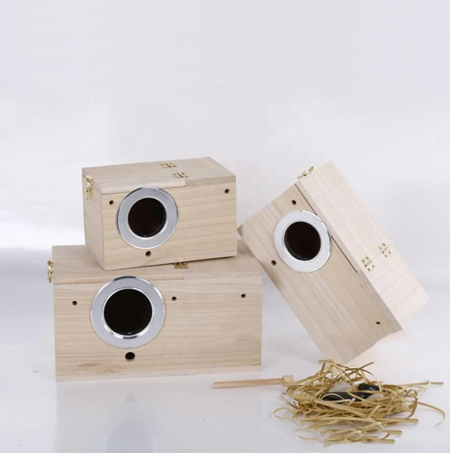 
Wholesale Outdoor Garden Parrot Home Decor Natural Wood Bird House Pet Cage Zebra Finch Bird House and Breeding box 