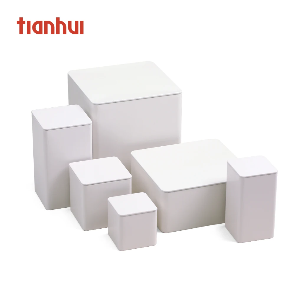 White Metal Cans of Matcha Spices Square Metal Cans Small Tin Box for Matcha Storage Tea Tin