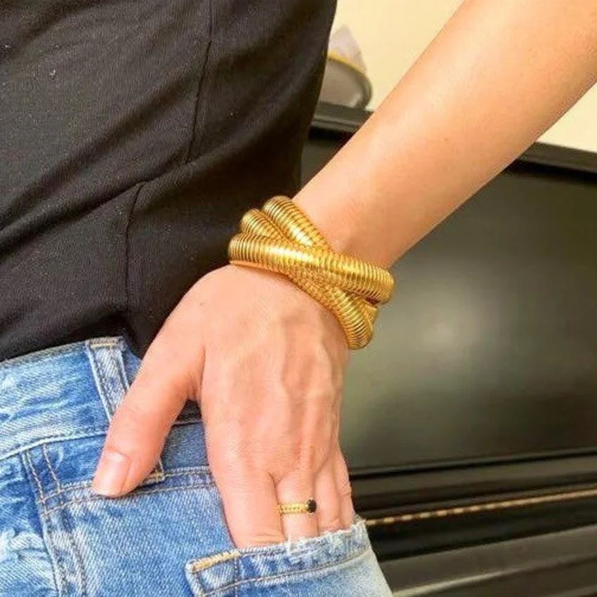 Factory Wholesale Trio Flexible Bracelet Stainless Steel Men Women Stacking Bracelet Interlocking Stretch Triple Bangle Bracelet