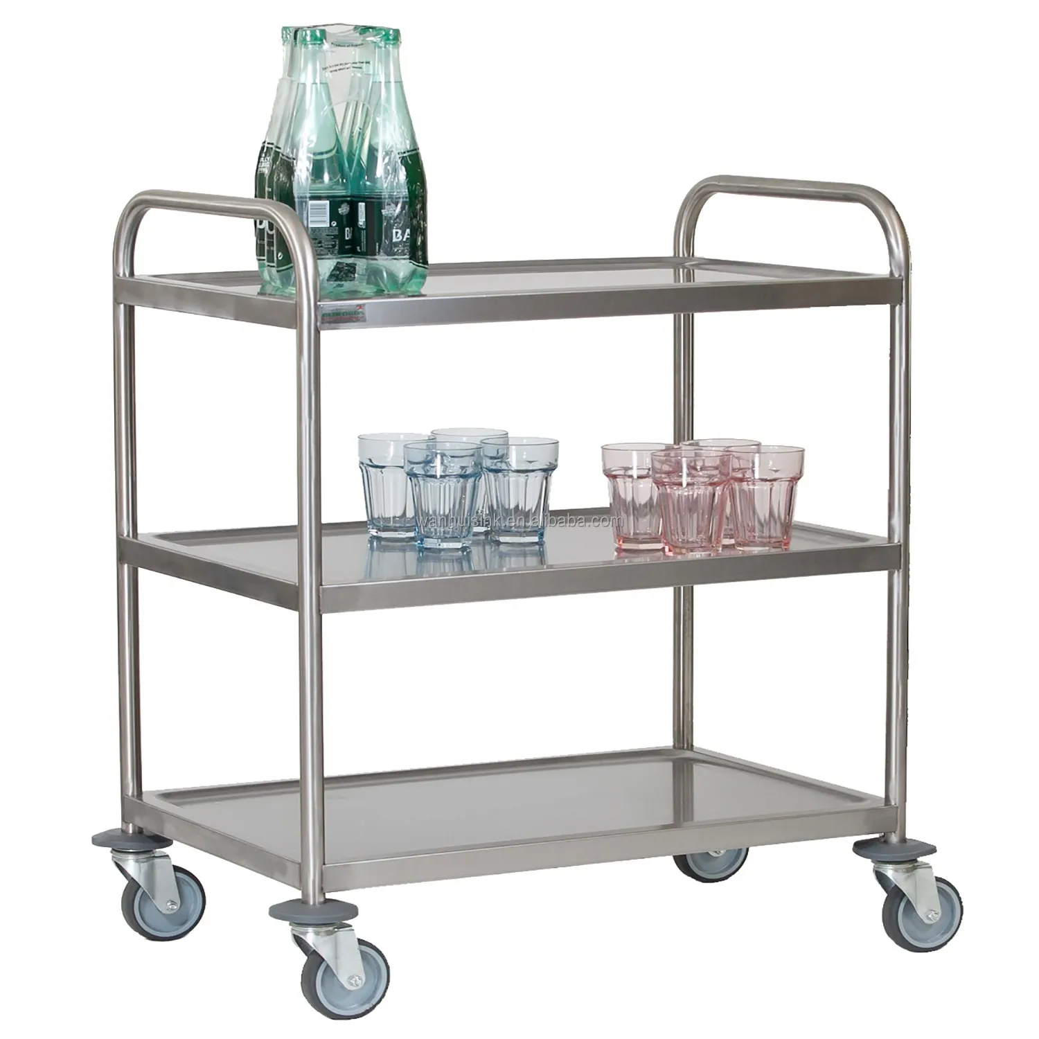 Hotel restaurant equipment mobile 2/3 tiers stainless steel utility cart food service trolley
