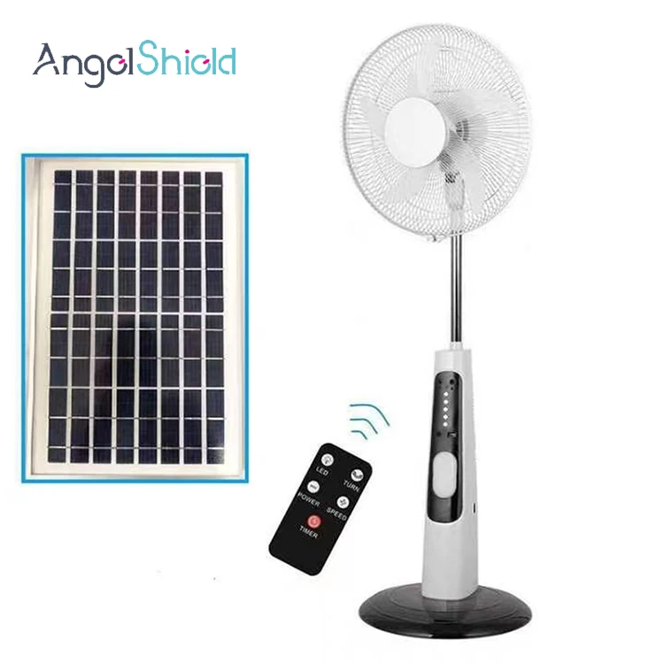 16 inches AC 110-240V solar standing fan rechargeable tower fan with solar panel and led bulb with remote control