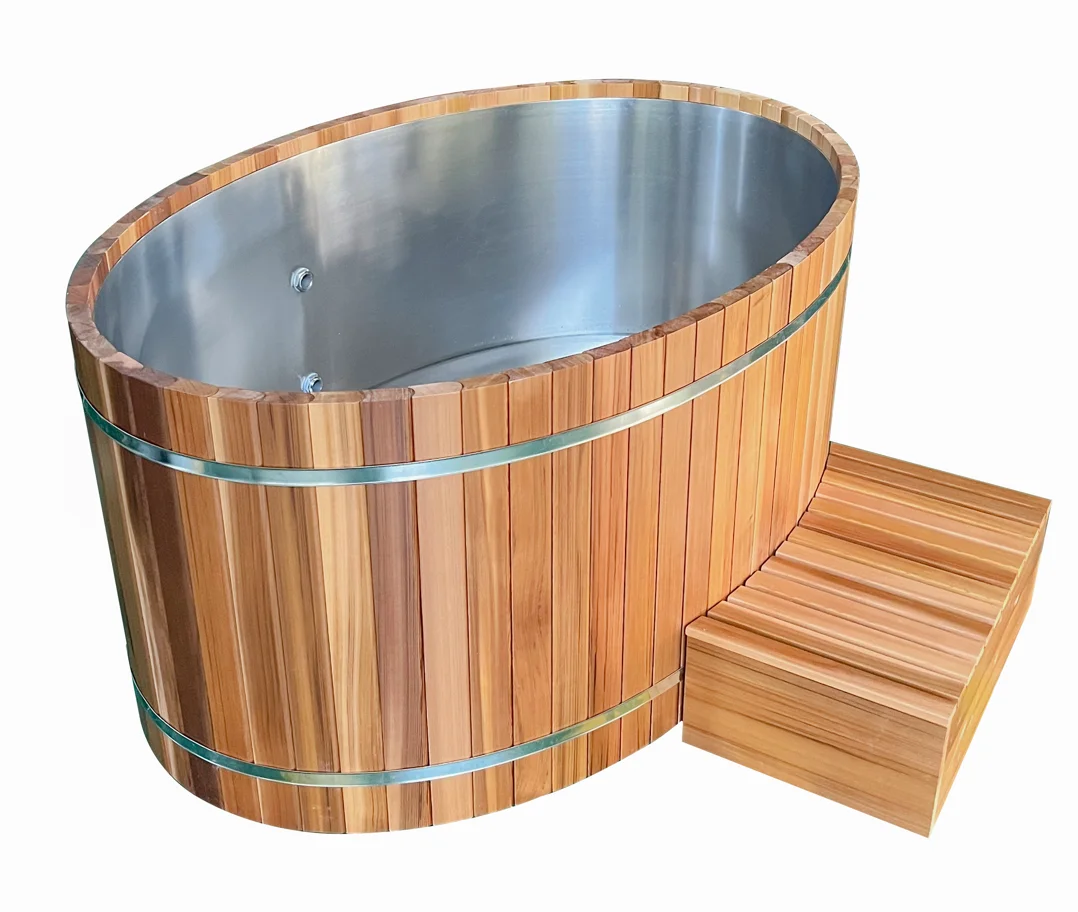 OEM customization brand  Cedar Wooden Ice Tub Indoor Outdoor Stainless Steel Liner Ice Bath Tub with Chiller for Sports Recovery
