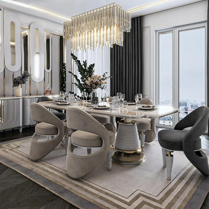 High end luxury dining room furniture marble top dining tables modern european style dining table set
