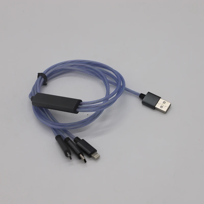 led flowing light Fast Charging 3 in 1 Micro Type c 3A Quick Charger Led Charging USB Cable