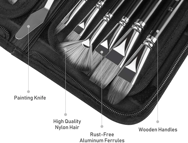 Meihui Art 15pcs Watercolor Brushes Acrylic Paint Brushes Set Short Paintbrushes with Carrying Case