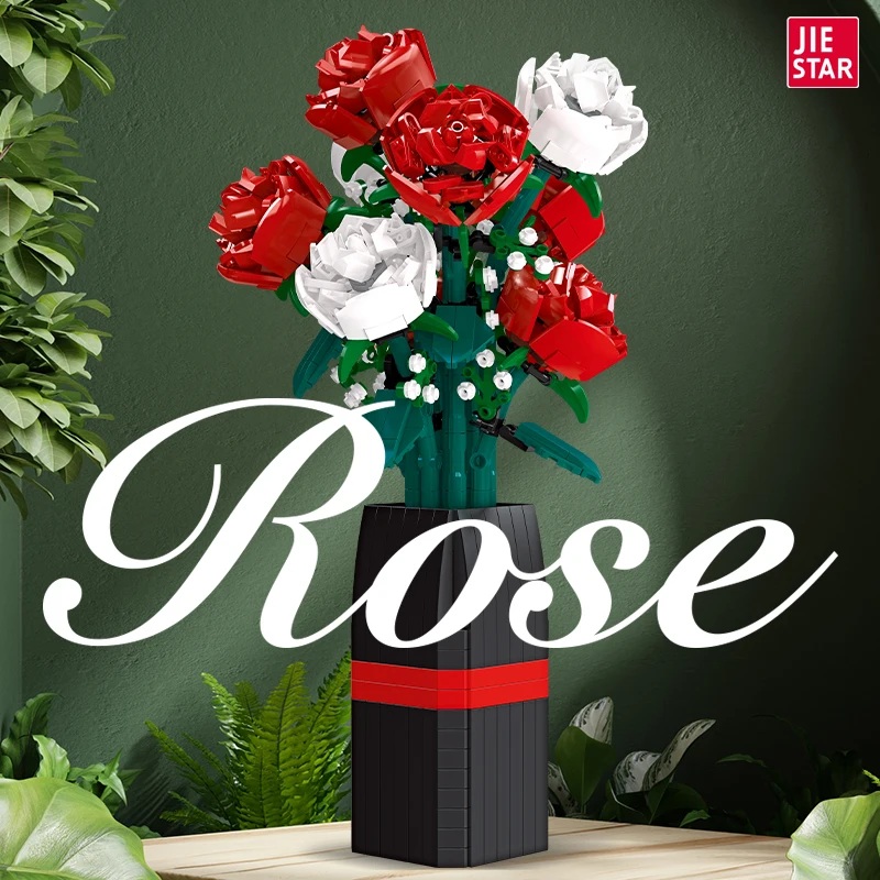 818 Pcs Botanical Flower Bouquet Artificial Plants Set Potted Plants Rose Building bblocks Set Romantic Home Decor& Office Decor