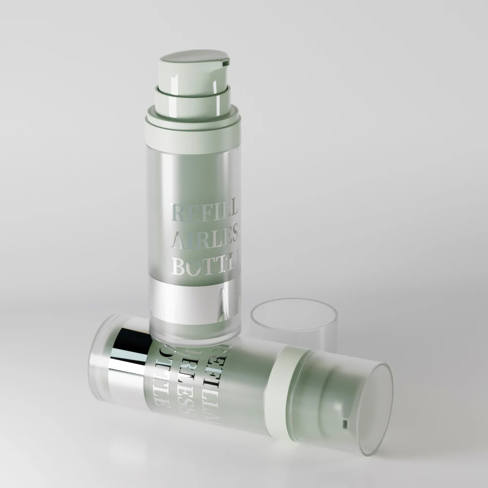 Custom Double Wall Plastic Airless Pump Bottle 50ml Green Refill Airless Bottle
