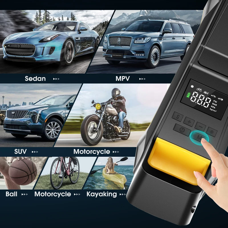 CARSUN Motorcycles Tire Inflator Portable Air Compressor with Digital Pressure Gauge Rechargeable Auto Air Pump