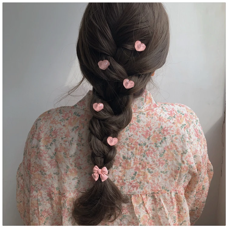 Small Hair Clip Romantic Mini Sweet Girls Hairpin Peach Heart Bow Flower Forehead Women Hair Accessories