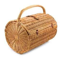 Manufacturers wholesale cheap picnic wicker basket rattan collapsible picnic basket set with lid handle