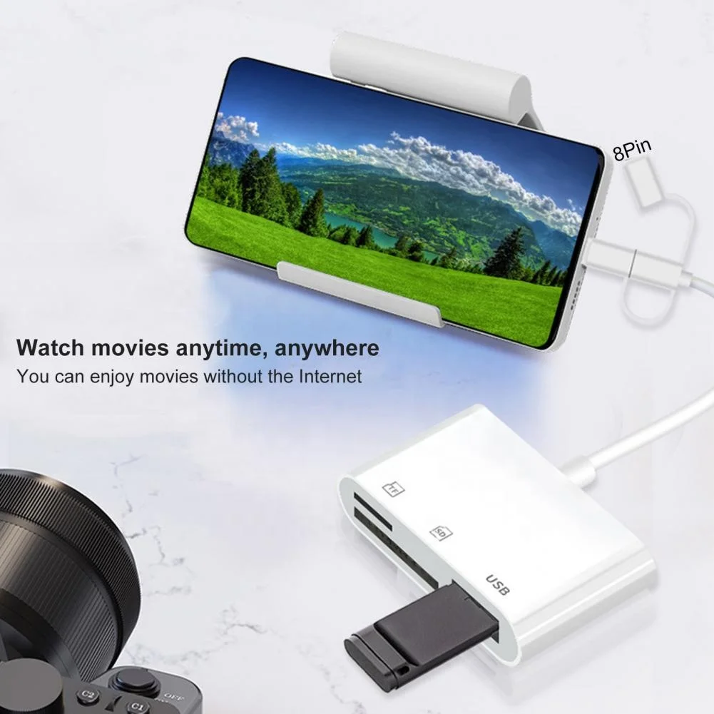 Card Reader Multifunctional High Speed 3-in-1 8Pin Type-C Micro USB 3.0 SD-Card TF OTG Card Reader Host Adapter for Mobile Phone