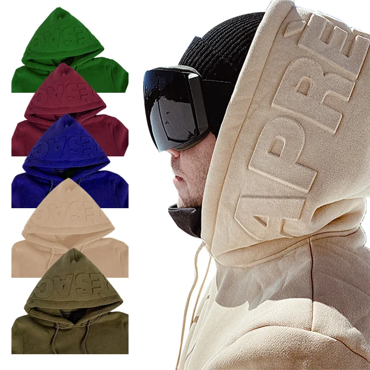 OEM Fashionable 100% cotton solid color army green hoodies mens streetwear custom 3d logo embossed hoodie