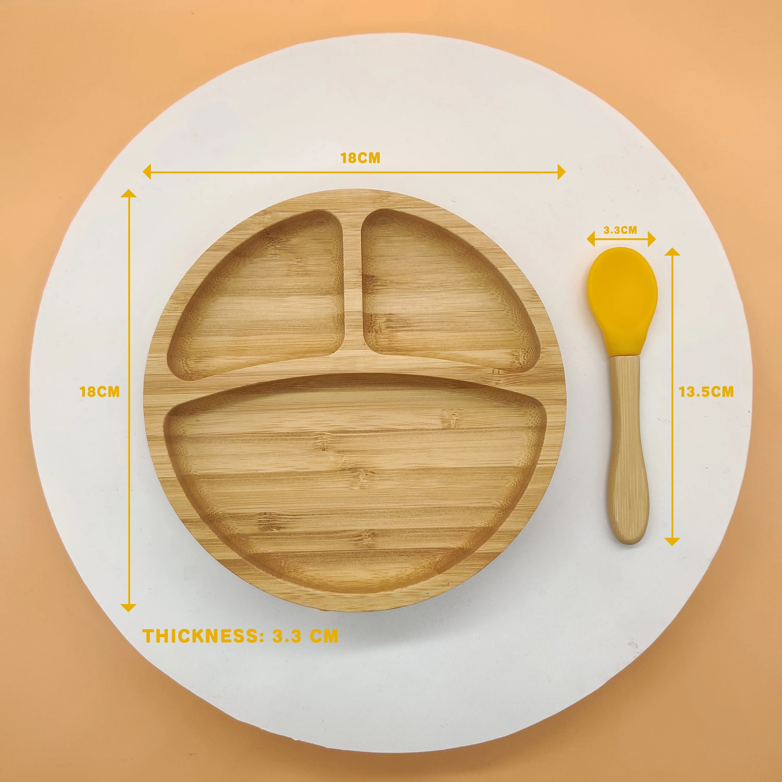 The silicone sucker design | Does not contain BPA | Round Bamboo baby plate