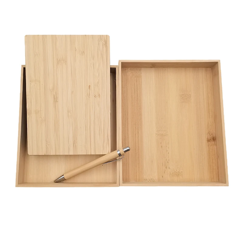 Eco Friendly Bamboo Box Notebook With Pen Set Bamboo Cover Stationery Set Environmentally Friendly Material Custom Wholesale