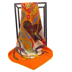 Модный дышащий шелковый шарф с квадратным принтом, Шелковый платок для хиджаба, хиджаб для женщин