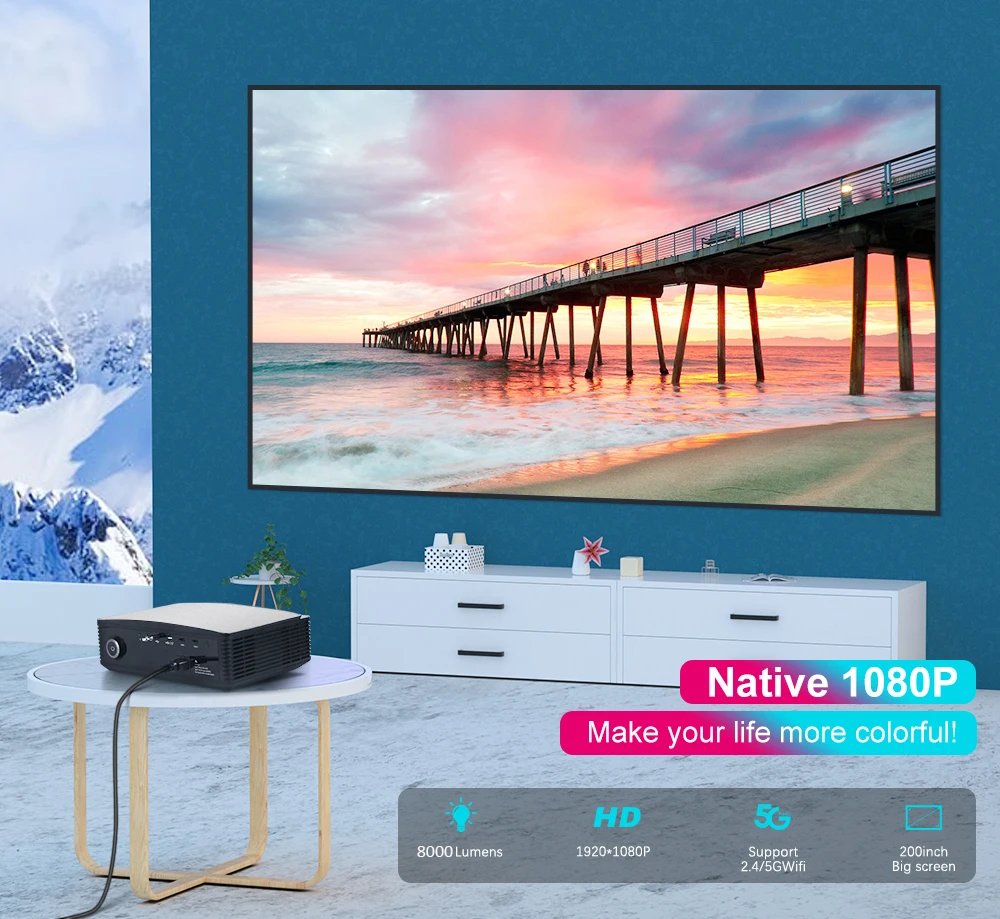 Newest Projector Bluetooth 4.0, 4K Support Native 1080P Mini Projector Compatible with TV Stick/HD/USB