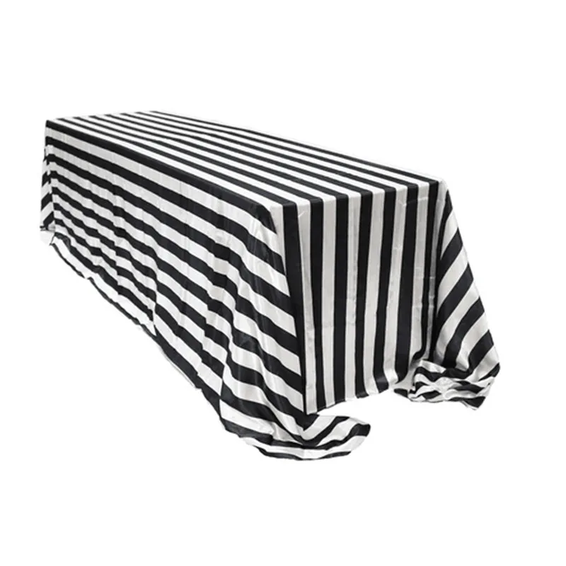 
Black And White Striped Tablecloth Table Decoration Table Runner Satin Printing Table Cloth Polyester Custom for Wedding Hotel 