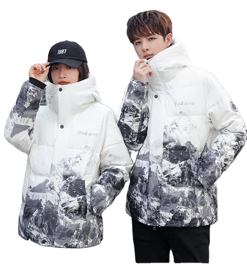 Winter Down jacket men and women fashion Down Coat with Adjustable Hood Warm Winter Jacket snow mountain gradient color