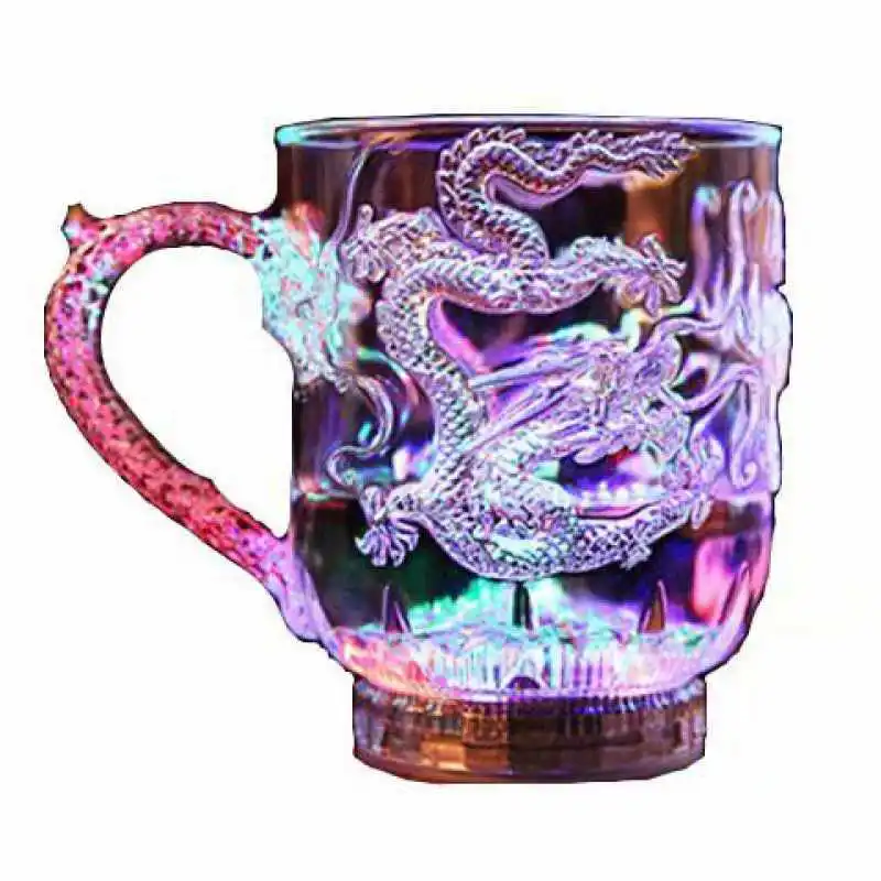LED Flash Magic Color Changing Dragon Cup Water Activated Light-Up Beer Coffee Milk Tea Wine Whisky Bar Mug Travel