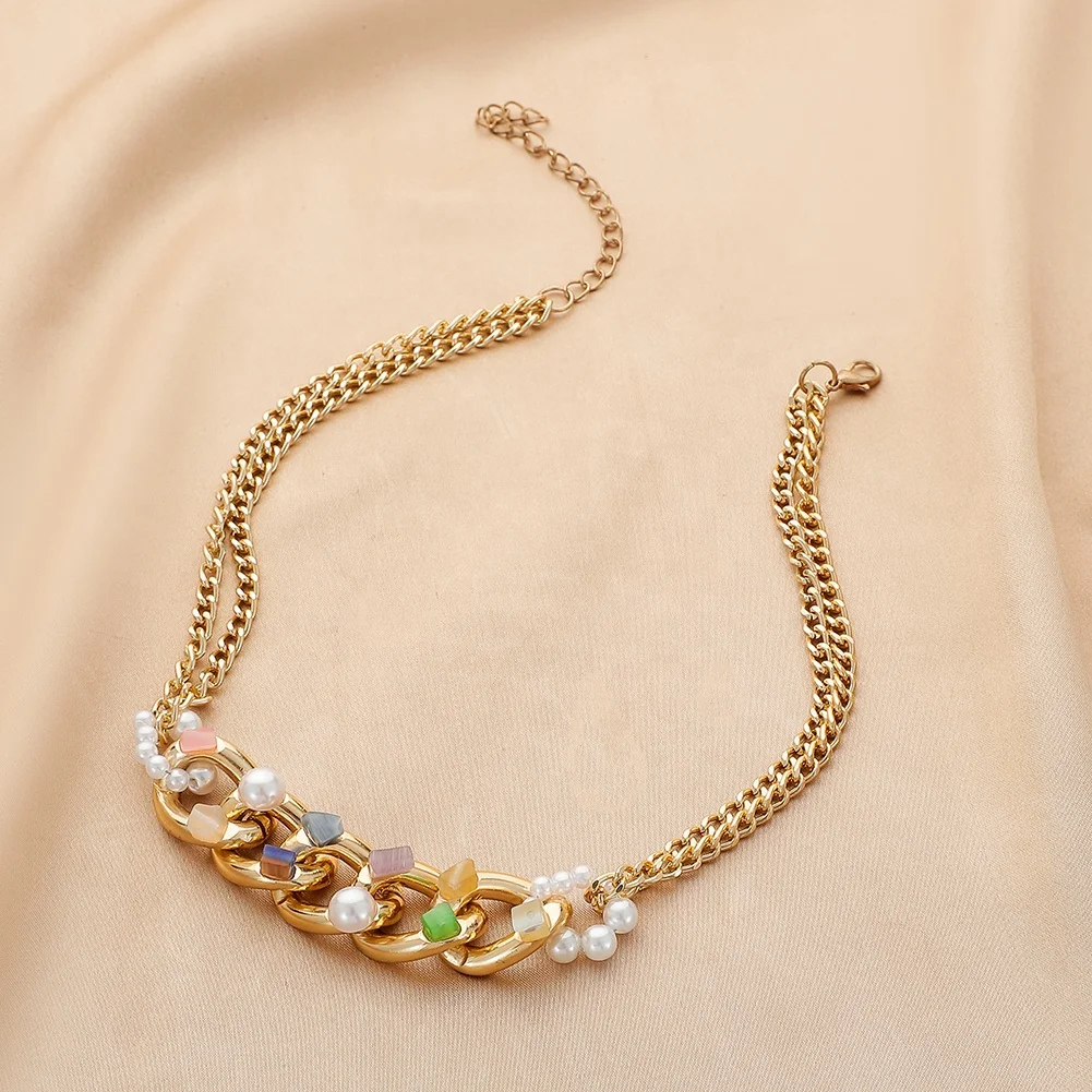EMO Gold Plated Short Chain Gravel Aluminum Chain Pearl Necklace For Women Fashion Jewelry