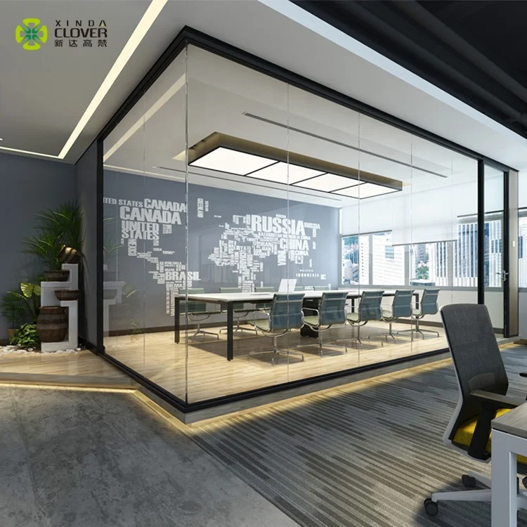 Customized Wood Panel Office Partition Aluminum Tempered Glass Partition Wall