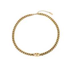 Trendy Charm Personalized Chunky Choker Chain Letter Gold Plated Jewelry Real Gold CD Necklace Stainless Steel