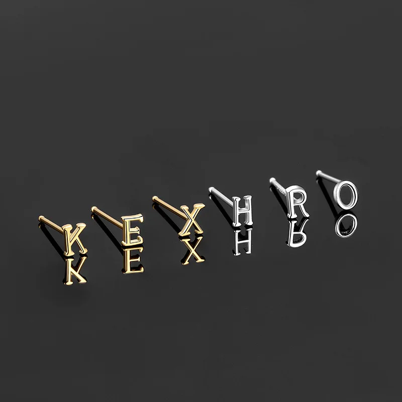925 Solid Sterling Silver Needles Ear Piercing Bar Alphabet Stick Earrings for Women Anti Allergy Body Pierce Jewelry