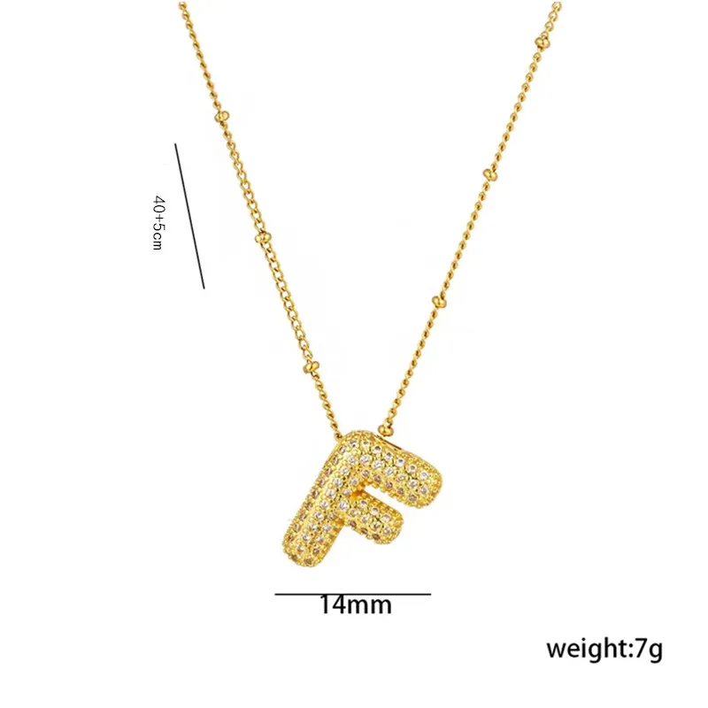 Stainless Steel Name Alphabet Necklace Ice Out Initial A~Z Cubic Zirconia Bubble Letter Charm Pendant Necklace