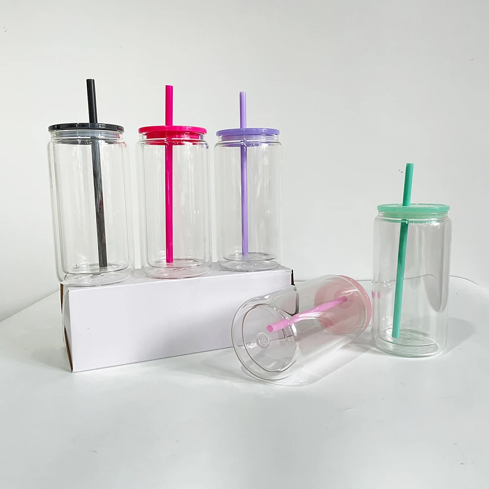 12oz 15oz clear snow globe glass can with colored pp lid pre drilled snow globe beer glasses Pre Drilled Beer Can Glass