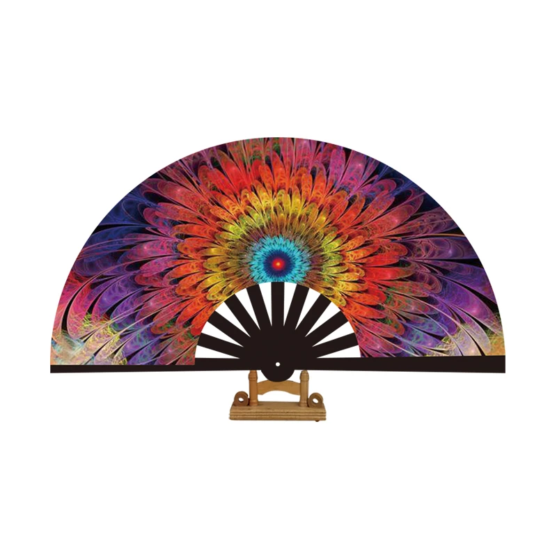 Plastic Dance Party Kungfu Fan Large Clack Folding Fan European Style Hand Fan