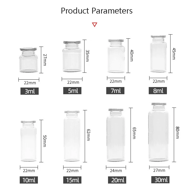 3ml 5ml 7ml 8ml 10ml 15ml 20ml 30ml Injection Chemical Pharmaceuticals Bottle Clear Glass Bottles Tubular Glass Vial With Lid