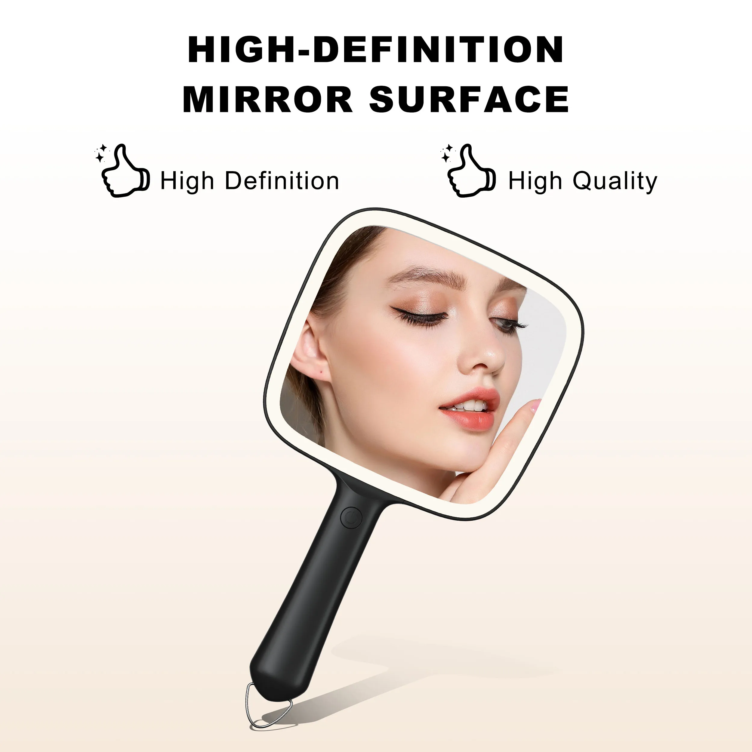 3 Light Color Square Dimmable Travel Beauty Portable Hand Held Handle Makeup Handheld Small Mirror With Led Light