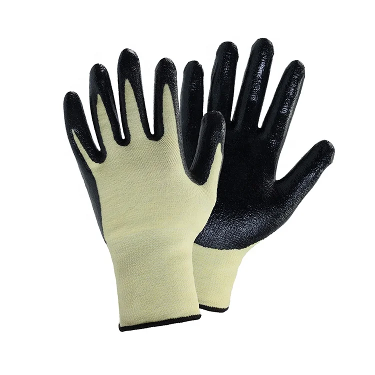 Cut Resistant 13 gauge Aramid Industrial Safety nitrile coated palm gloves with CE