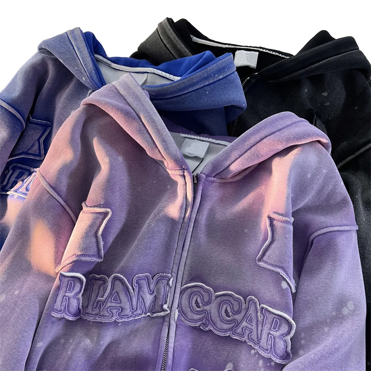 Finch Garment 100% Cotton Custom Street zip up hoodie sweatshirt OEM embroidery Patch wash Hoodies