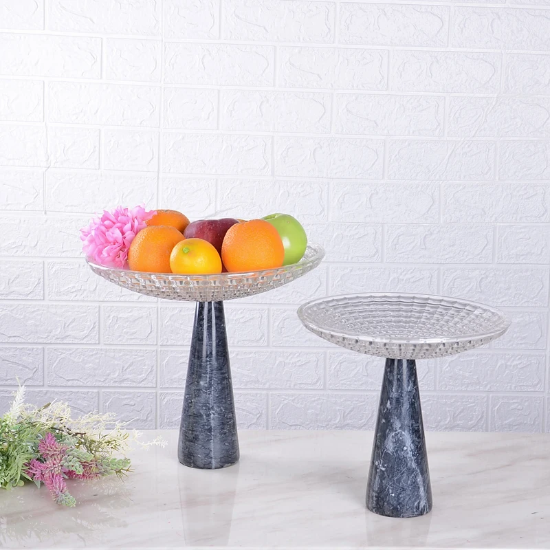 Modern Luxury Decorative Home Accessories Dining Room Grey Marble Base Glass Fruit Bowls