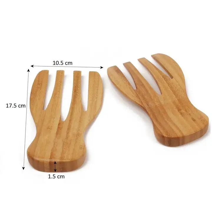 Wholesale Custom Food Safe Mixing Fork Eco-Friendly Bamboo Salad Claws Hand Kitchen Utensil