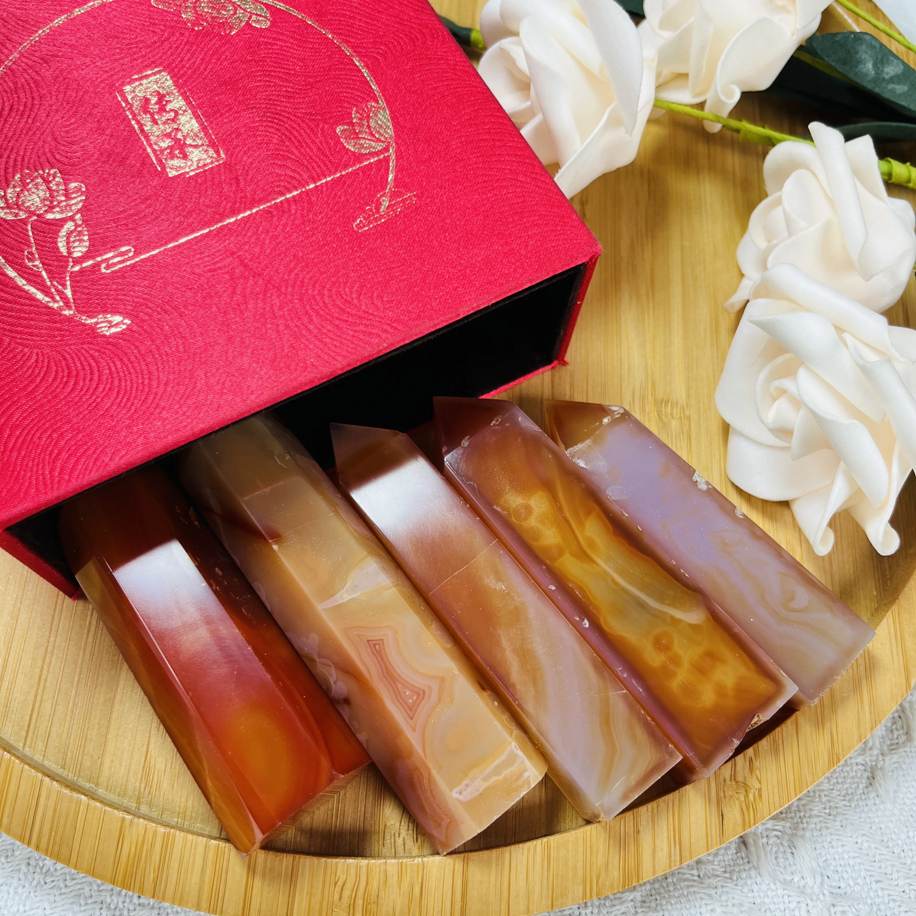 Wholesale Natural Crystal Gemstone Tower Polished Red Agate Carnelian Point For Healing