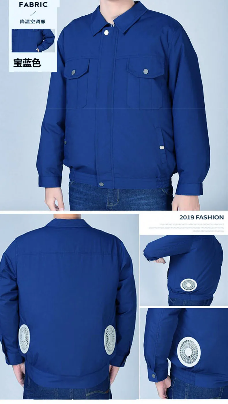 
2021 Amazon Hot Sun Protection Outside Workwear Long-Sleeve Conditioned Jacket Cooling Air Conditioning Coat With 2 Cooling Fan 