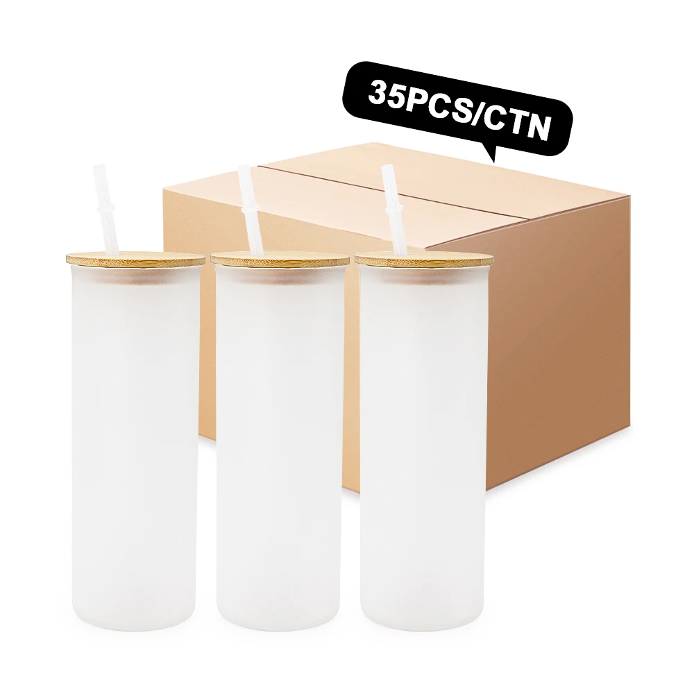 2022 Summer hot product 25oz Glass Tumbler sublimation clear frosted with lid and straw For Heat Press