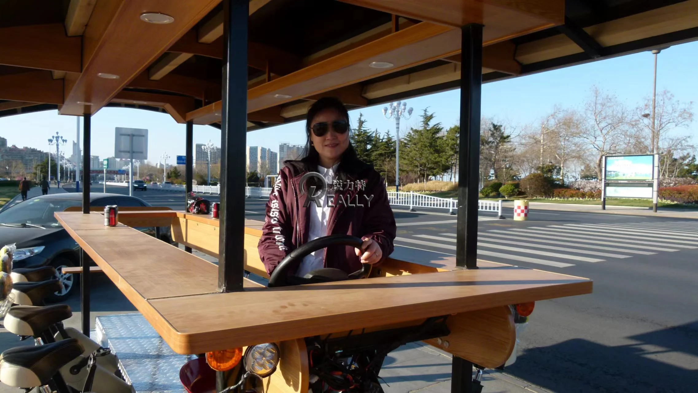 Hot Sale Mobile Beer Cart Scenic Fitness Sightseeing Car Mobile Cycling Bike Multiplayer Cycling Coffee Bike Party Car