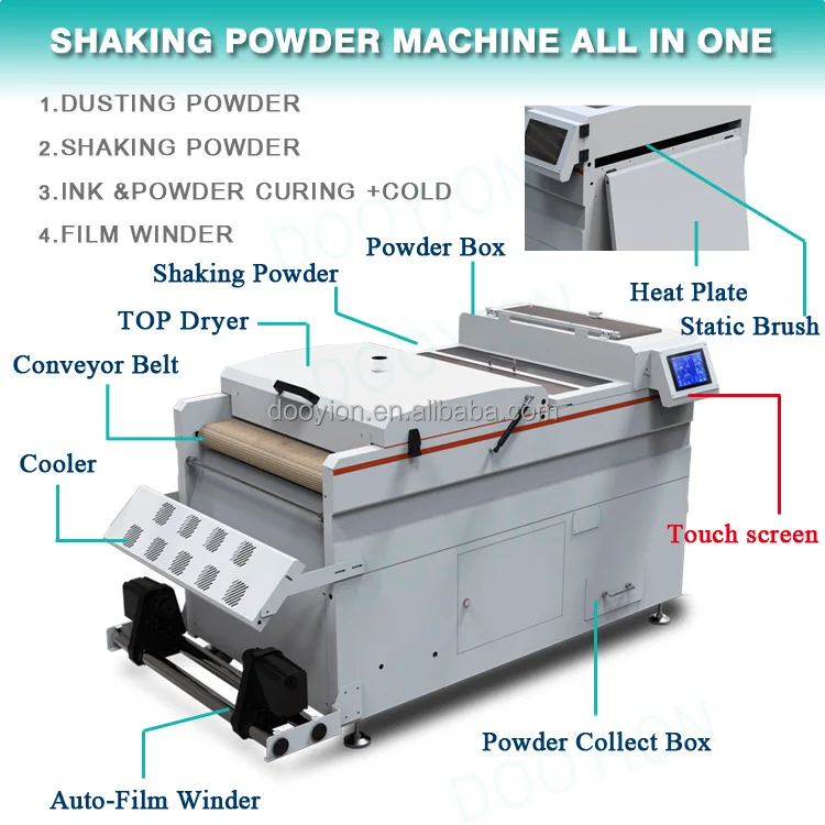 2024 NEW ARRIVAL 60cm dtf shaker and dryer automatic touch screen drying curing powder shaker dtf 60 with conveyor belt