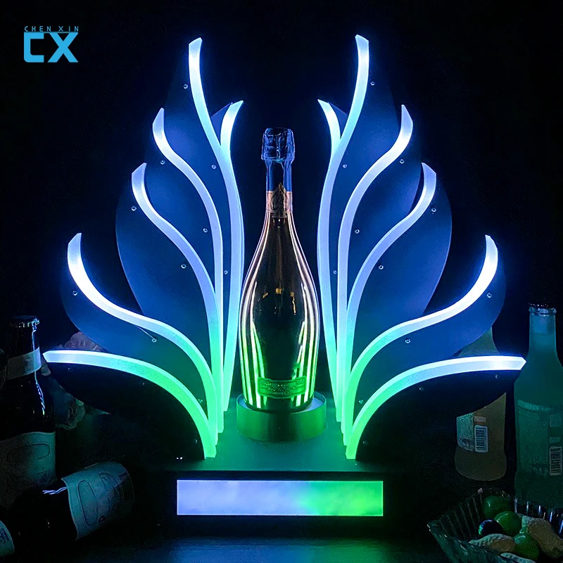 2021 Fashion new style bar KTV creative wine holder LED colorful light acrylic wine bottle display rack