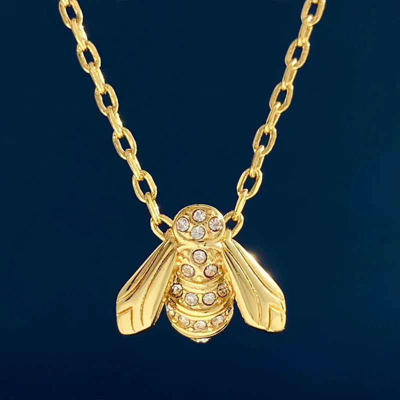 Micropaved Diamonds Bee Pendant Necklace