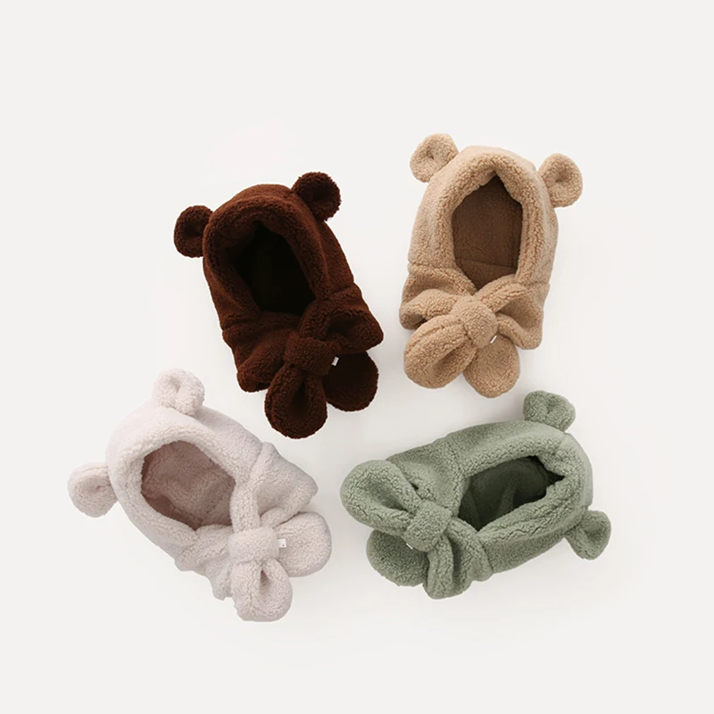 Kids Toddlers Winter Warm Cartoon Fuzzy Fleece Scarf Beanie Hats, Cute Hooded Scarf Earmuffs for Girls