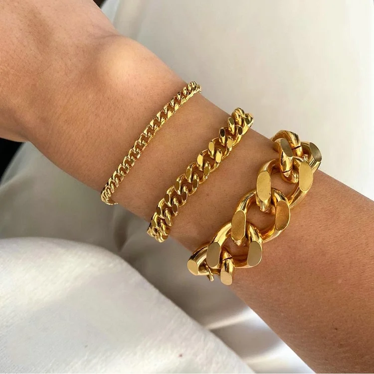 Non tarnish Stainless Steel 18k Gold Plated Women Men Chunky Cuban Rope Chain Link Bracelet Design Jewelry