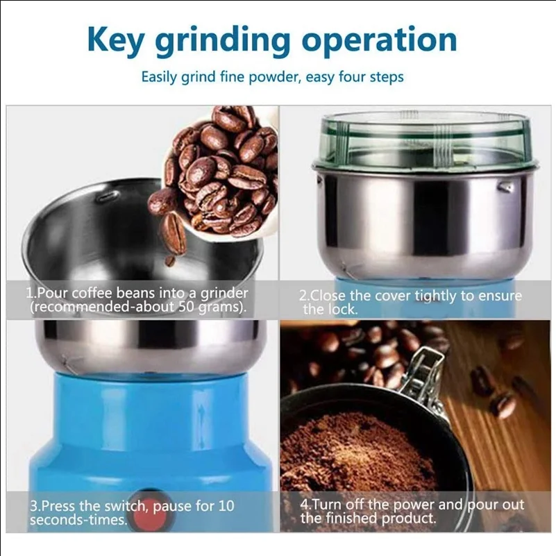 Mini Electric Coffee Grinder Milling Powder Grain Pulverizer Dry Spices Automatic Grinding Machine