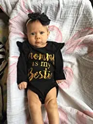 
Hot sale 3 month baby girl rompers ruffle long sleeve Bestie gold foil printing girls romper and headband 2 pcs 