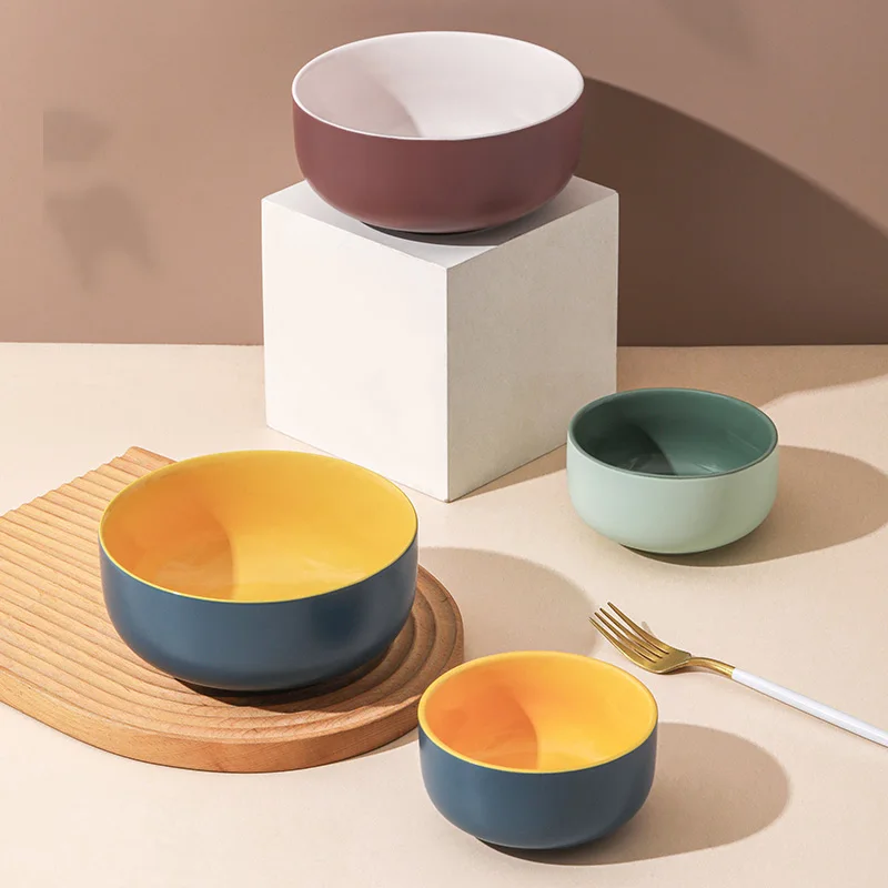 Round Stoneware Ceramic Color Glazed Bowl Salad Fruit Bowls For Dining Eco-friendly Serving Deep Cereal Soup Bowl