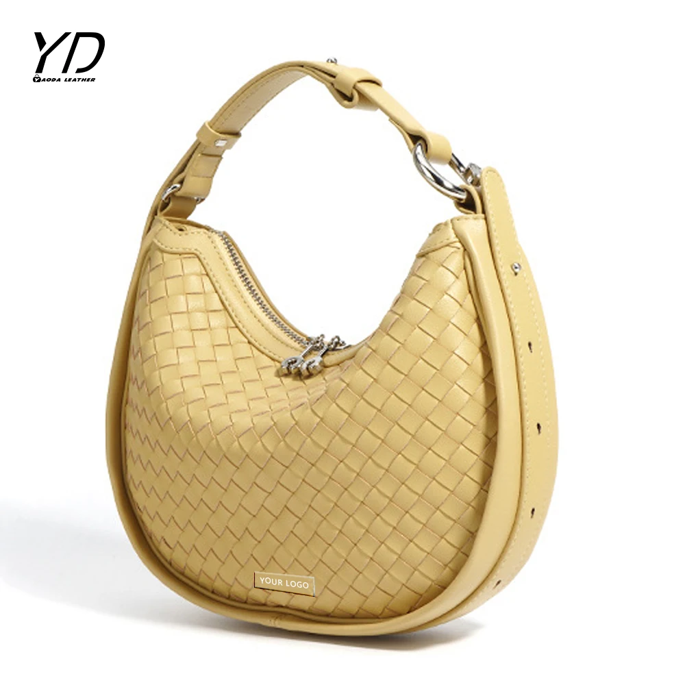 Factory hot sale fashion trends vintage handbags Genuine Leather woven Crescent armpit Shoulder Bags for women