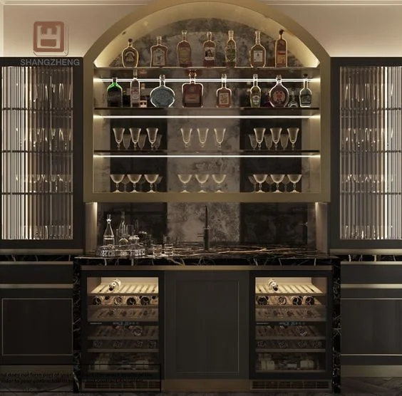 Commercial Luxury Large Wood Wine Rack Premium Cellar Display for Whiskey and Glass Wall-mounted Wine Cabinet Elegant Design